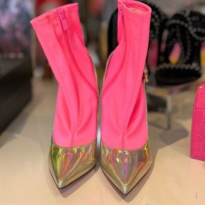 CHRISTIAN LOUBOUTIN pink/silver ankle boots sz36.5 $499 brand new